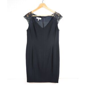 ESCADA Black Wool Blend Sheath Dress with Lace Capped Sleeves
